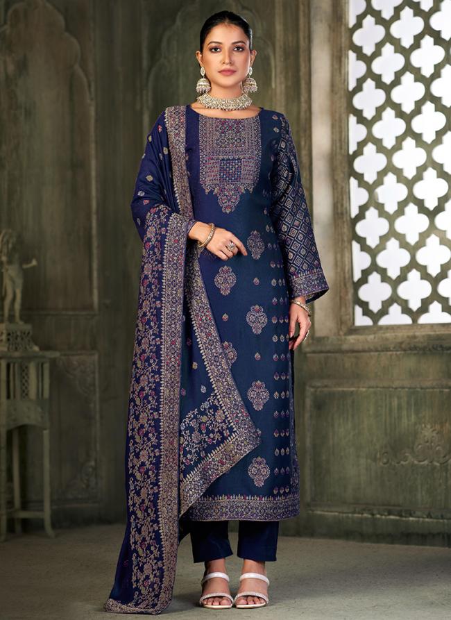 Pure Viscose Pasmina Blue Festival Wear Embroidery Work Salwaar Suit